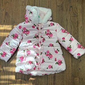 Floral Pink Puffer Jacket with Hood